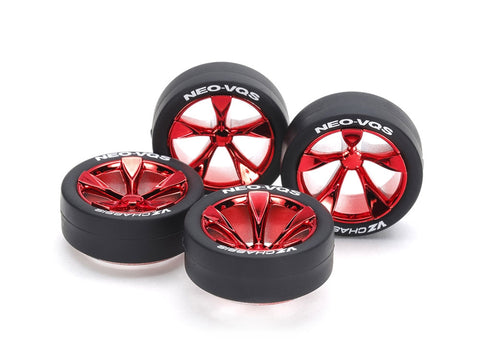 Tamiya Mini 4wd 95592 Super Hard Tires & Red plated 5 Spoke Wheels
