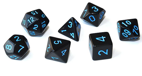 DnD Polyhedral Dice set (7pcs) Opaque Black/Blue