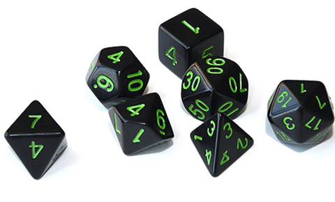 DnD Polyhedral Dice set (7pcs) Opaque Black/Green