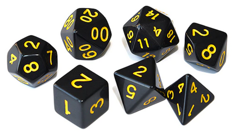 DnD Polyhedral Dice set (7pcs) Opaque Black/Yellow
