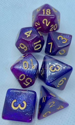 Polyhedral Dice set (7pcs) - Purple/Blue Galaxy
