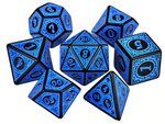 DnD Polyhedral Dice set (7pcs) Carved Blue (with Velvet Bag)