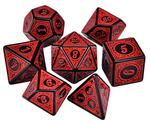 DnD Polyhedral Dice set (7pcs) Carved Red (with Velvet Bag)