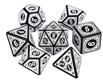 DnD Polyhedral Dice set (7pcs) Carved White (with Velvet Bag)