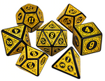 DnD Polyhedral Dice set (7pcs) Carved Yellow (with Velvet Bag)