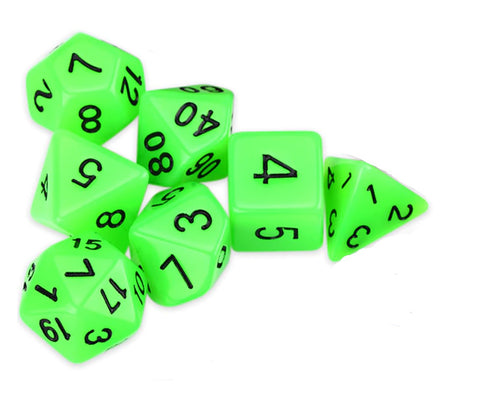 Glow in the Dark (Green)- 7pc Polyhedral Dice Set