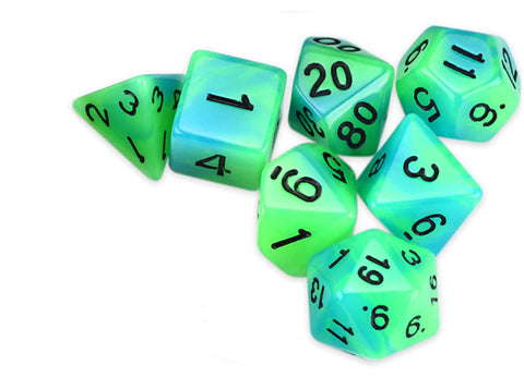 Glow in the Dark (Green/Blue)- 7pc Polyhedral Dice Set