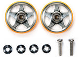 Tamiya Mini 4wd 95385 19mm Aluminum Rollers (5 Spokes) w/Plastic Rings (Orange)